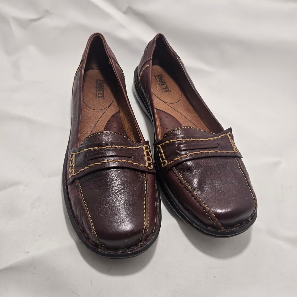 Born Womens Contrast Stitch Penny Loafer Leather Office Casual 9.5 W61770